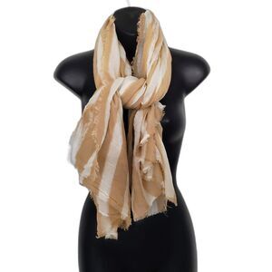 Karl Lagerfeld LRG Sheer Striped Monogram/Silhouette Wrap Scarf Shawl Parisian